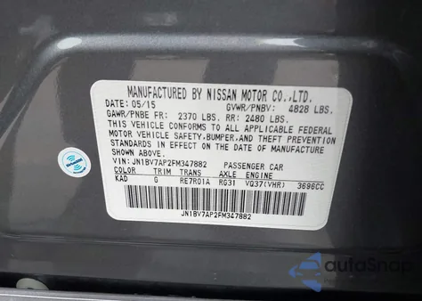 2015 Infiniti Q50 Premium from USA, damaged, VIN JN1BV7AP2FM347882